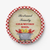 Crawfish Boil Pot Red Karo Gingham Pappteller (Vorderseite)