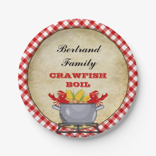 Crawfish Boil Pot Red Karo Gingham Pappteller (Vorderseite)