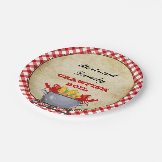 Crawfish Boil Pot Red Karo Gingham Pappteller (Schrägansicht)