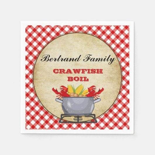 Crawfish Boil Pot Red Karo Gingham Serviette (Vorderseite)