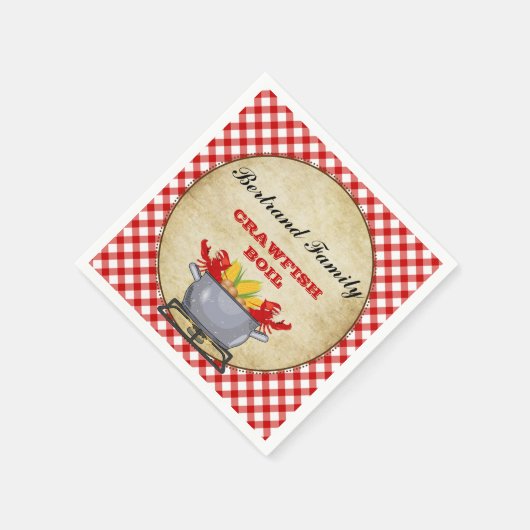 Crawfish Boil Pot Red Karo Gingham Serviette (Ecke)