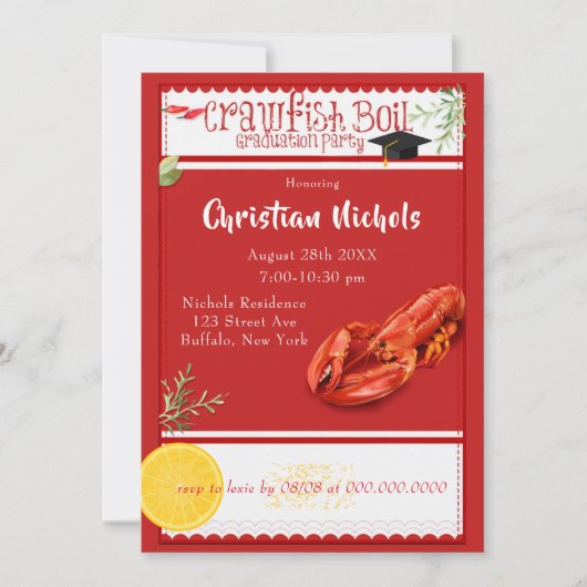 Crawfish Boil Red Graduation Party Einladung (Vorderseite)