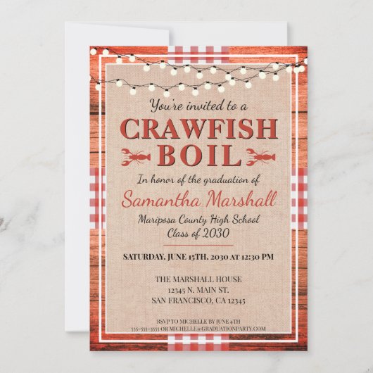 Crawfish Boil Rustic School Graduation Party Einladung (Vorderseite)