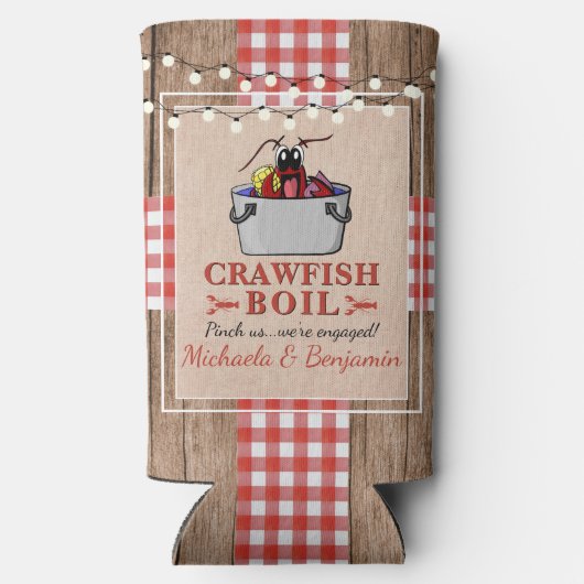 Crawfish Boil Rustikale Paare Engagement Partei Selters Dosenkühler (Rückseite)