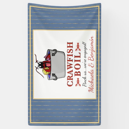 Crawfish Boil Seafood Blue Gold Engagement Party Banner (Vertikal)