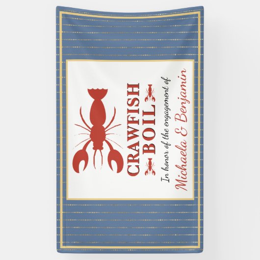 Crawfish Boil Seafood Blue Gold Engagement Party Banner (Vertikal)
