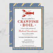 Crawfish Boil Seafood Blue Graduation Party Einladung (Vorne/Hinten)