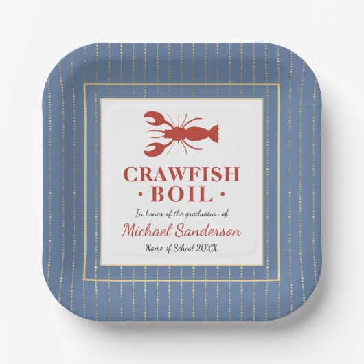 Crawfish Boil Seafood Blue Graduation Party Pappteller (Vorderseite)
