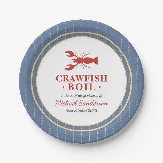 Crawfish Boil Seafood Blue Graduation Party Pappteller (Vorderseite)