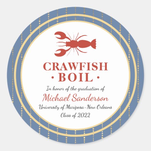Crawfish Boil Seafood Blue Graduation Party Runder Aufkleber (Vorderseite)