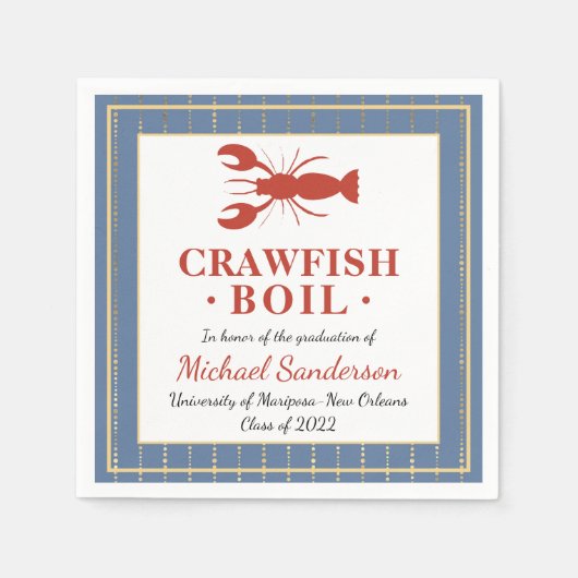 Crawfish Boil Seafood Blue Graduation Party Serviette (Vorderseite)