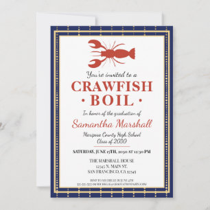 Crawfish Boil Seafood Blue School Graduation Party Einladung