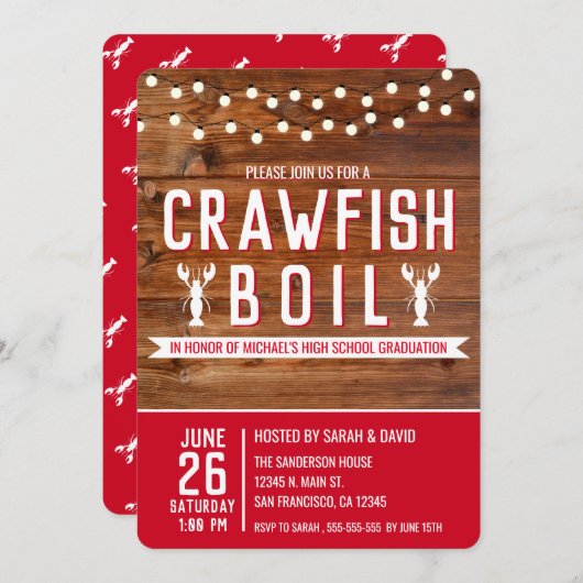 Crawfish Boil Seafood Rustic Graduation Party Einladung (Vorne/Hinten)