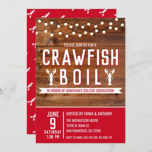 Crawfish Boil University Uni-Abschluss Party Einladung (Vorne/Hinten)