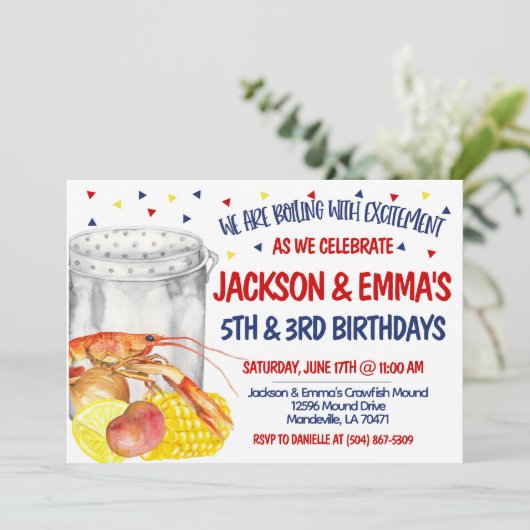 Crawfish Boil zum Geburtstag Einladung (Stehend Vorderseite)