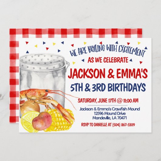Crawfish Boil zum Geburtstag Einladung (Vorne/Hinten)