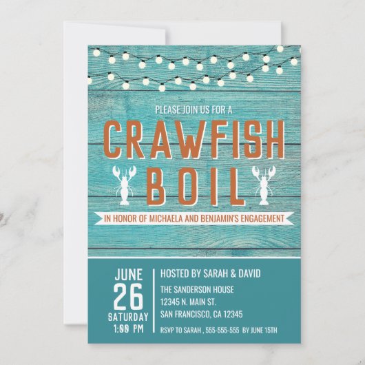 Crawfish Booking Special Event Blue Engagement Par Einladung (Vorderseite)