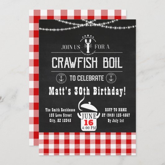 Crawfish Booten jedes Ereignis Rustikale Chalkboar Einladung (Vorne/Hinten)