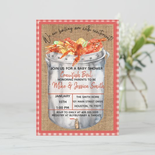 Crawfish Couples Kinderdusche Einladung (Stehend Vorderseite)