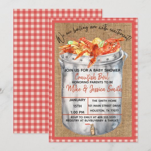 Crawfish Couples Kinderdusche Einladung (Vorne/Hinten)