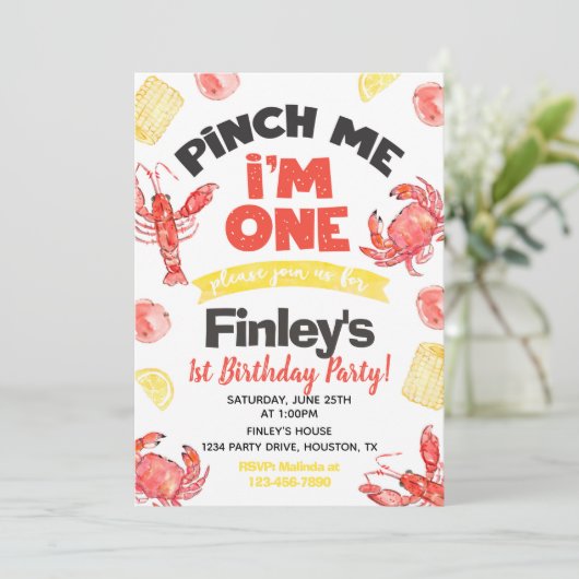 Crawfish Einladung zum Geburtstag | 1. Geburtstag (Stehend Vorderseite)