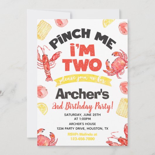 Crawfish Einladung zum Geburtstag | 2. Geburtstag (Vorderseite)