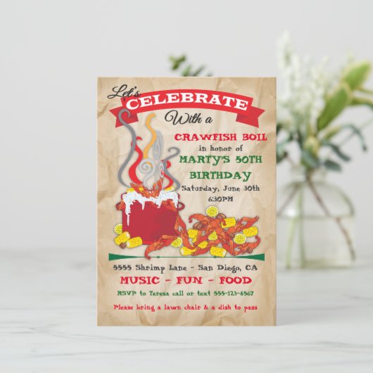 Crawfish kochen Einladungen auf zerknittertes Papi (Stehend Vorderseite)