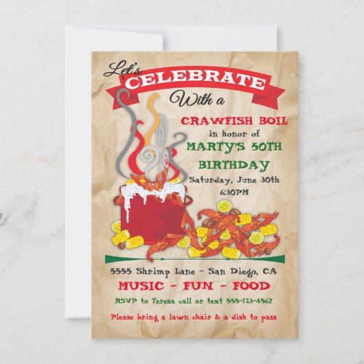 Crawfish kochen Einladungen auf zerknittertes Papi (Vorderseite)