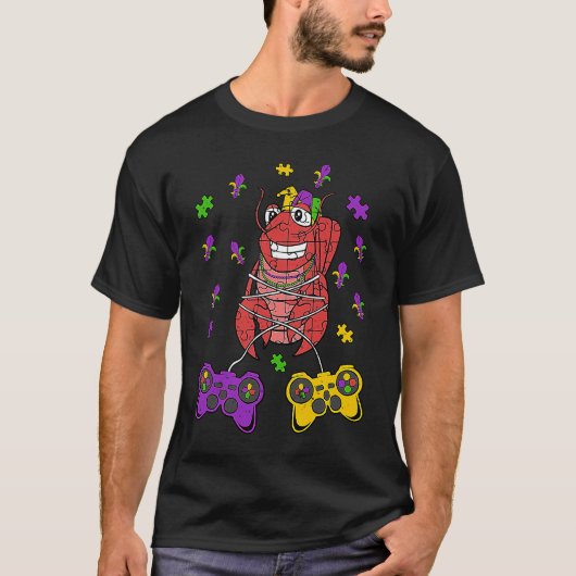 Crawfish Video Game Controller Mardi Gras Gaming T-Shirt (Vorderseite)