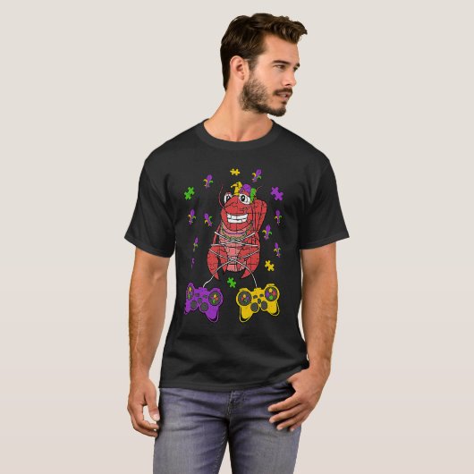 Crawfish Video Game Controller Mardi Gras  Gaming  T-Shirt (Vorne ganz)