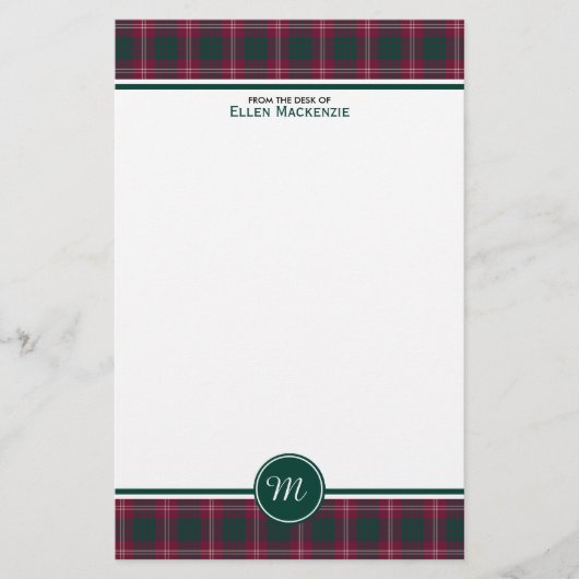 Crawford Clan Tartan Maroon Kariert Monogram Briefpapier (Vorderseite)