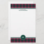 Crawford Clan Tartan Maroon Kariert Monogram Briefpapier (Vorne/Hinten)