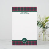 Crawford Clan Tartan Maroon Kariert Monogram Briefpapier (Stehend Vorderseite)