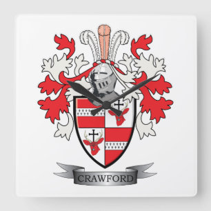 Crawford Family Crest Coat of Arms Quadratische Wanduhr