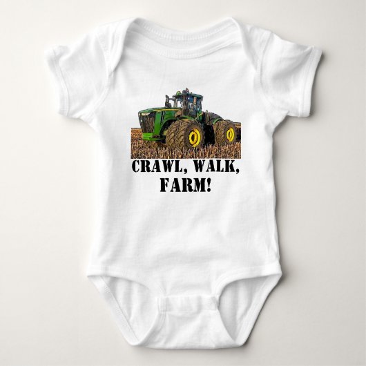 Crawl Walk Farm Funny Traktor Ausrüstung Baby Strampler (Vorderseite)