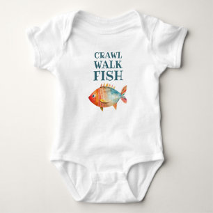 Crawl Walk Fish Funny Aquarell Fischen Baby Strampler
