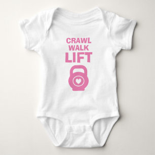 CRAWL WALK LIFT niedlicher rosa Kettlebell Babybod Baby Strampler