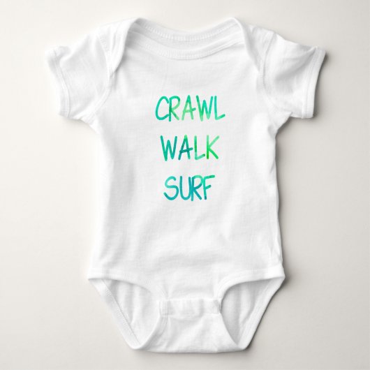 Crawl Walk Surf mit grünem Schriftart Baby Strampler (Vorderseite)