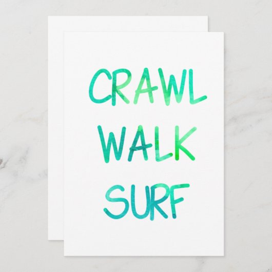Crawl Walk Surf mit grünem Schriftart Einladung (Vorne/Hinten)