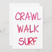 Crawl Walk Surf mit rosa Schriftart Einladung (Vorne/Hinten)