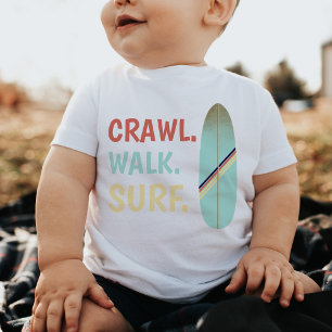 Crawl Walk Surf Retro Vintage Blaues Surfbrett Baby T-shirt