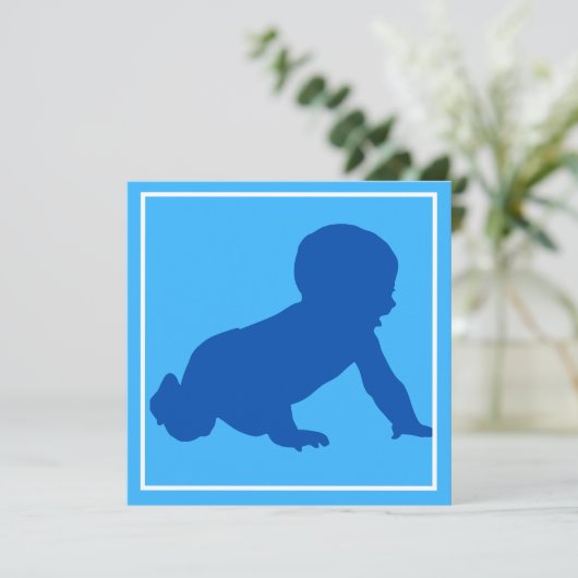 Crawling Baby Blue Baby Dusche Einladung (Stehend Vorderseite)