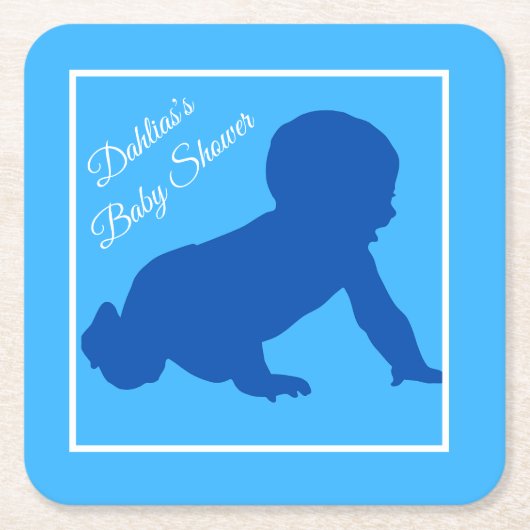 Crawling Baby Blue Baby Dusche Rechteckiger Pappuntersetzer (Vorderseite)
