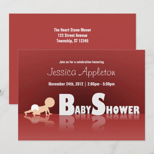 Crawling Baby Reflection Kinderdusche Einladungen (Vorne/Hinten)