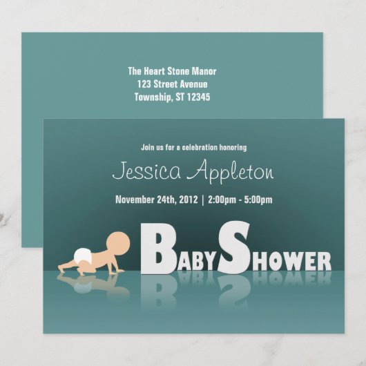 Crawling Baby Reflection Kinderdusche Einladungen (Vorne/Hinten)