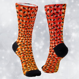 Crawling Black Ants on Red White Picnic Tablecloth Socken