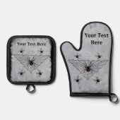Crawling poisonous Black Widow Spiders Web White Ofenhandschuh & Topflappen-Set (Vorderseite)