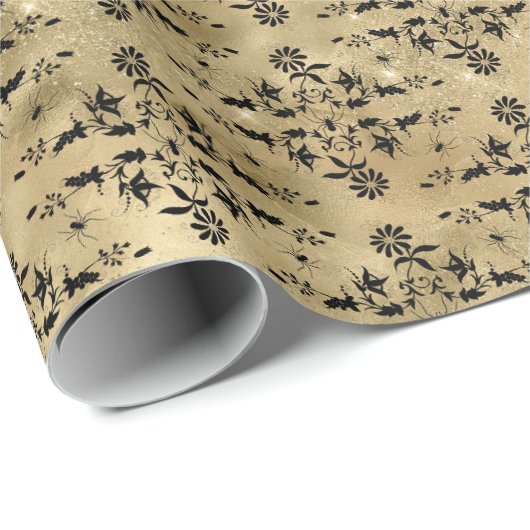 Crawly Spider Floral Halloween Muster Geschenkpapier (Rolleneckpunkt)