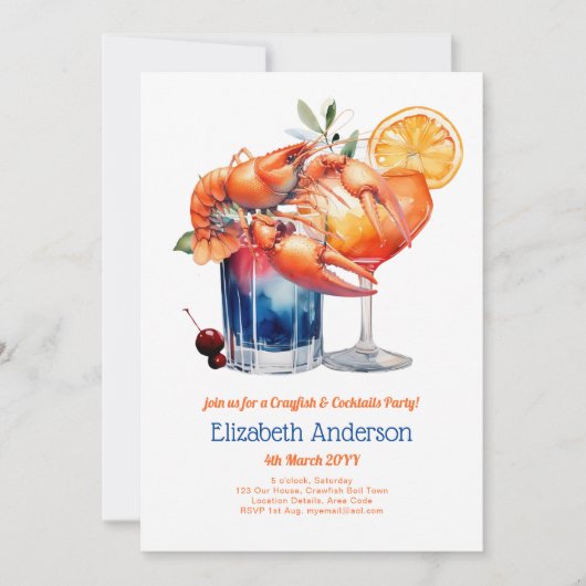Crayfish Cocktail Party Languste und Drinks Einladung (Vorderseite)