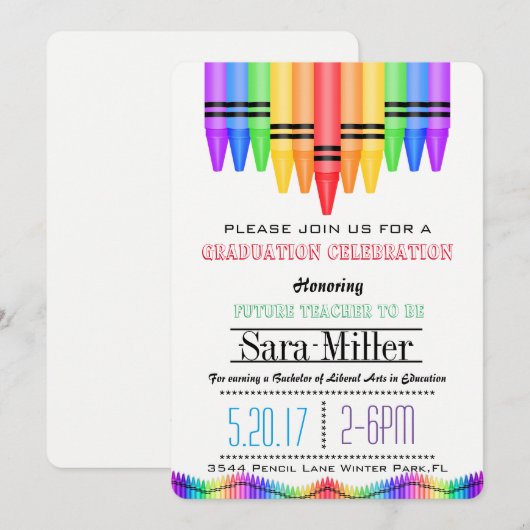 Crayola Rainbow Abschluss Einladung (Vorne/Hinten)